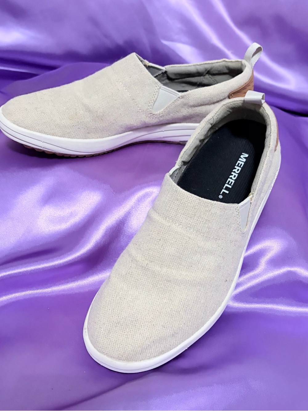 Merrell Beige Canvas Slip-On Sneakers with White Sole